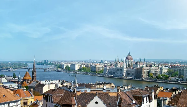 Boedapest Panoramisch Uitzicht Stad Van Donau Het Parlementsgebouw — Stockfoto