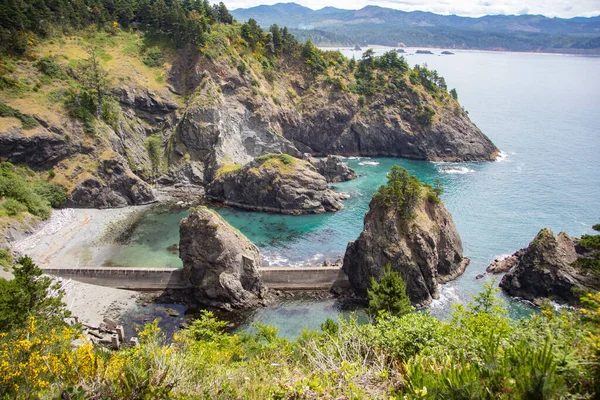 Oregon Sahili Kilometrelerce Beyaz Kumlu Plaj Deniz Yığınları Okyanus Dalgaları Stok Resim