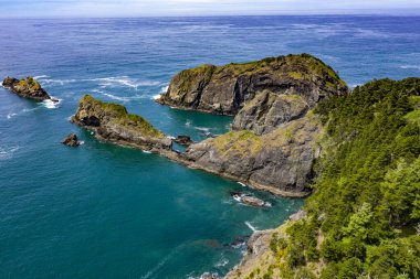 Taşlı ve kumlu güzel bir deniz manzarası. Samuel Boardman Brookings, Oregon, ABD yakınlarındaki manzara koridoru..