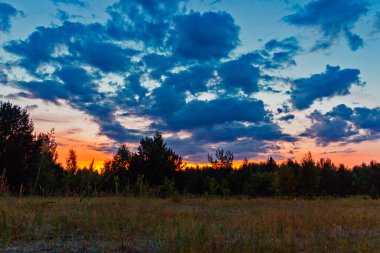 Kırsal manzara bir yaz akşamında gün batımında