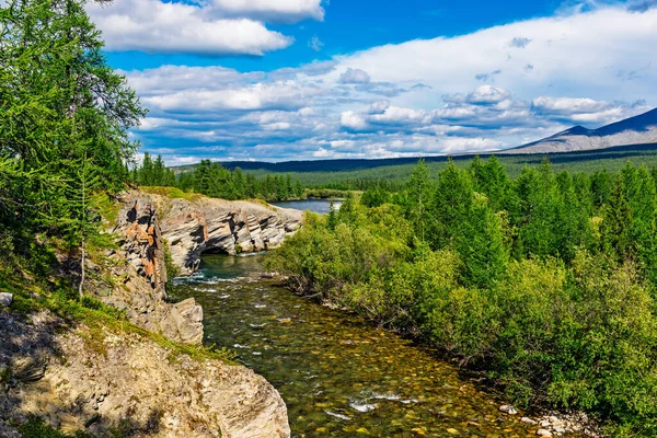 Mountain river flowing among the rocks in a forest area — Stock Photo, Image