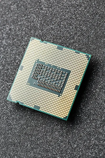 Close-up of CPU Chip Processor. Selective focus. Macro shooting of the inside of the chip