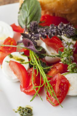 bir insalada caprese otlar ile closeup 