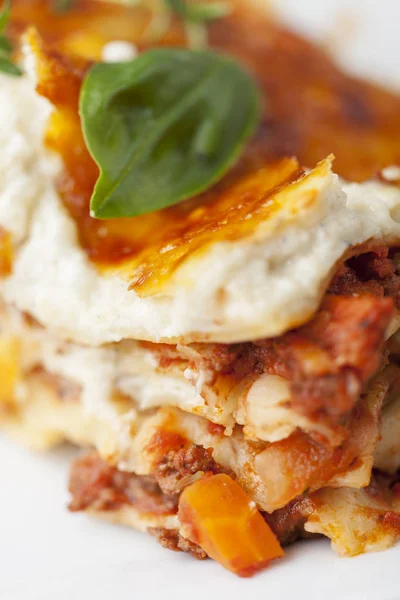 Close Van Een Deel Lasagne — Stockfoto