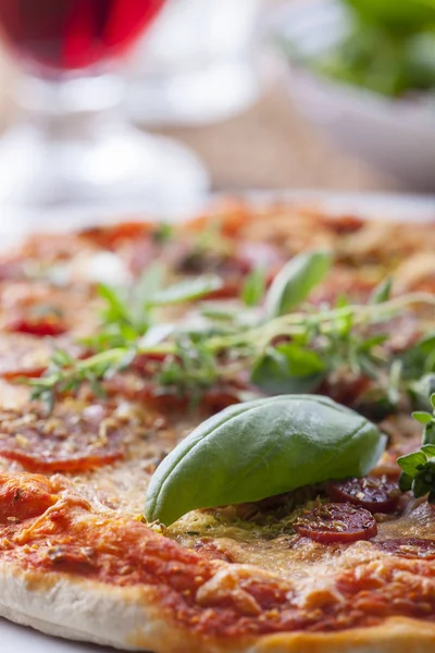 Closeup Basil Pizza — Stock Photo, Image