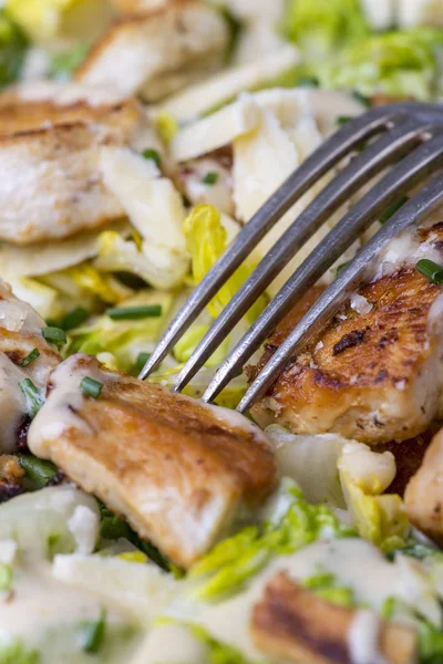 Closeup Fork Cesar Salad — Stock Photo, Image