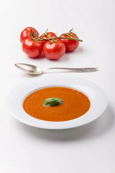 新鮮なトマトスープをボウルに入れ — ストック写真