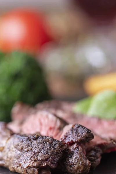 Slices Grilled Steak Slate — Stock Photo, Image