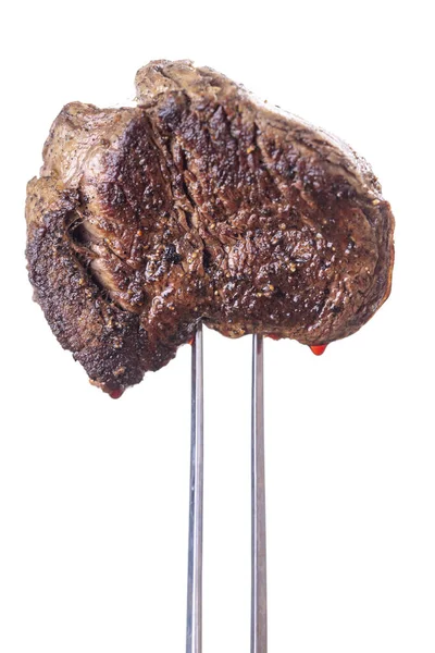 Izgara Bifteği Pişirme Çatalında — Stok fotoğraf