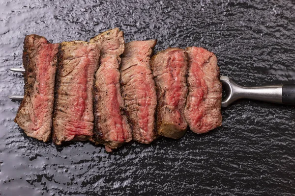 Los Trozos Del Filete Tenedor — Foto de Stock