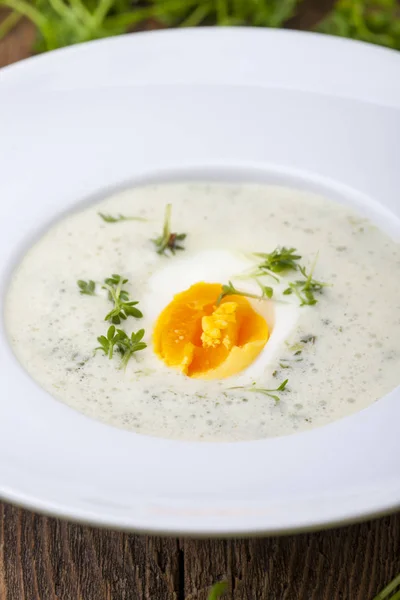 Fresh Chervil Soup Bowl Wood — Stock Photo, Image