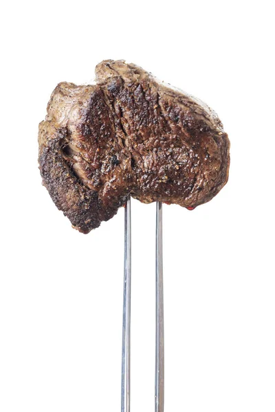 Izgara Bifteği Pişirme Çatalında — Stok fotoğraf