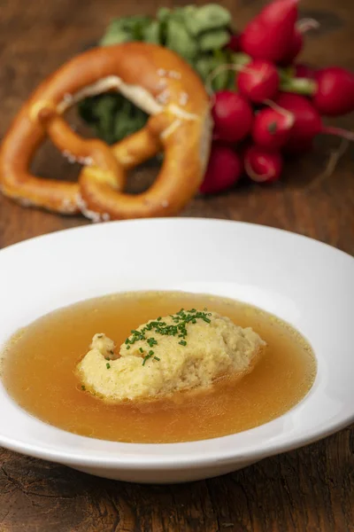 Bavarian Semiola Dumplings Broth — Stock Photo, Image