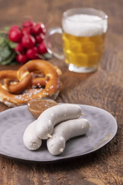 Salsicha Branca Bávara Com Pretzel — Fotografia de Stock