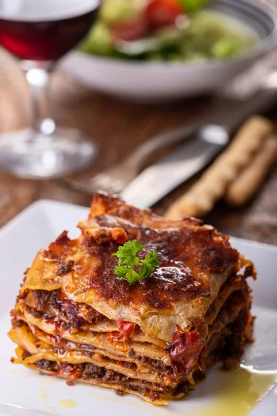 Portion Lasagna Plate — Stock Photo, Image