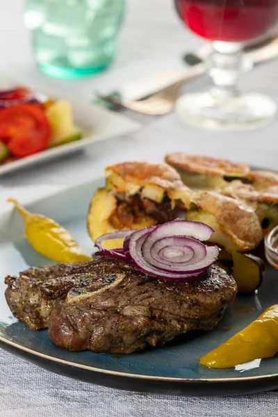 Carne Cordeiro Grelhada Uma Chapa — Fotografia de Stock