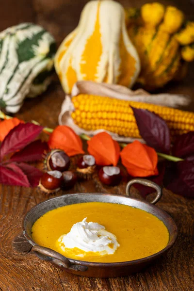 Pumpkin Soup Dark Wood — Stock Photo, Image