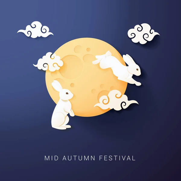 Festival Meados Outono Com Lua Cheia Ilustração Coelho — Vetor de Stock