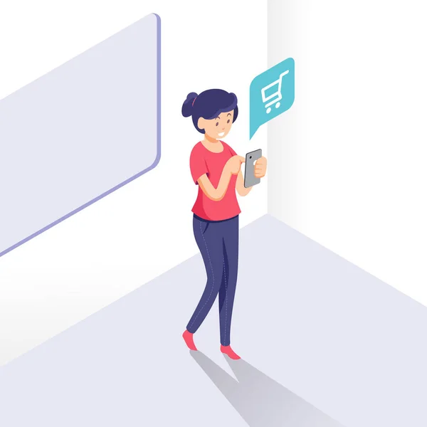 Akıllı, izometrik kadın online alışveriş