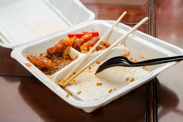 Остатки Китайской Еды Которая Ужин — стоковое фото