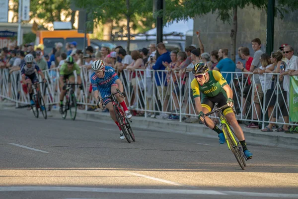 Boise Idaho Juillet 2018 Motard Penché Dans Virage Lors Une — Photo