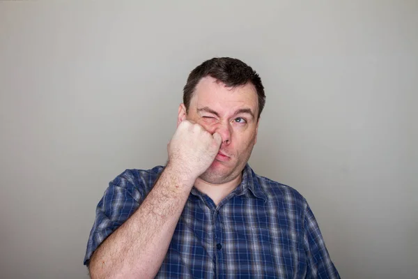 Young Man His Pinky Finger Deep His Nose — Stock Photo, Image