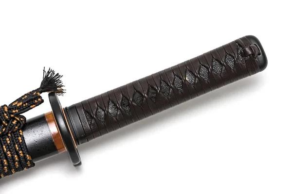 Tsuka Mango Espada Japonesa Aislado Fondo Blanco Rayskin Negro Cordón — Foto de Stock