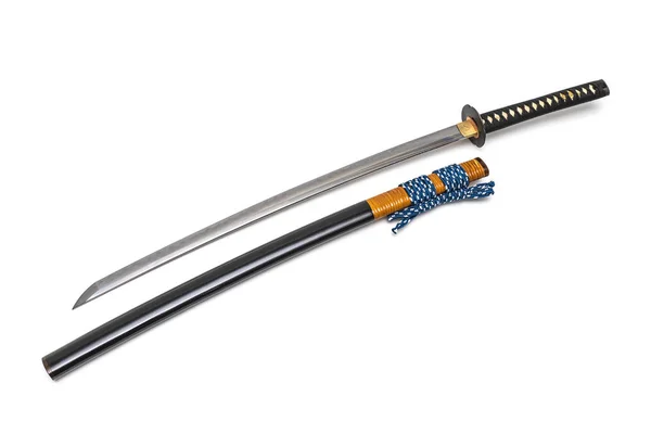Japon Kılıç Montajı Siyah Kılıç Kınası Beyaz Arka Planda Izole — Stok fotoğraf