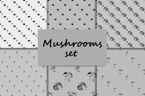 Hand drawn seamless pattern set with mushrooms. — Stock Vector