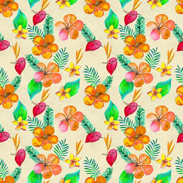 Seamless pattern With Tropical Flowers. Watercolor Background — Stock Photo, Image