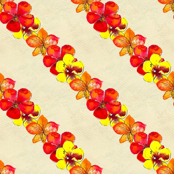 熱帯の花とシームレスなパターン。水彩画背景 — ストック写真