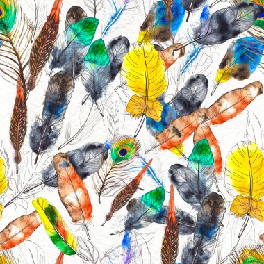 Suluboya tüyleri pürüzsüz desen. Elle boyanmış doku