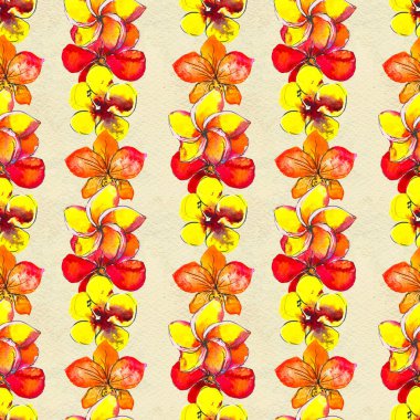 Tropik çiçeklerle kusursuz desen. Suluboya Arkaplanı