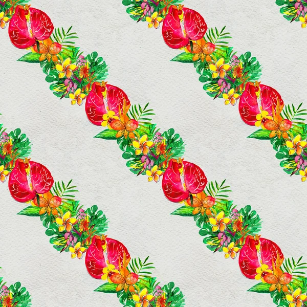 Seamless pattern With Tropical Flowers. Watercolor Background — Stock Photo, Image