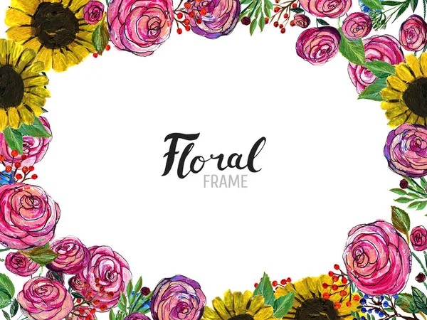 Ručně kreslený květinový okraj — Stock fotografie