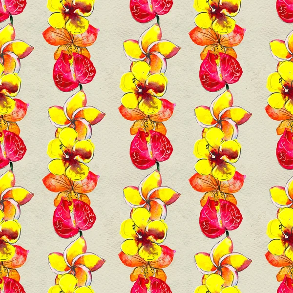 Naadloos patroon met tropische bloemen. Aquarel achtergrond — Stockfoto