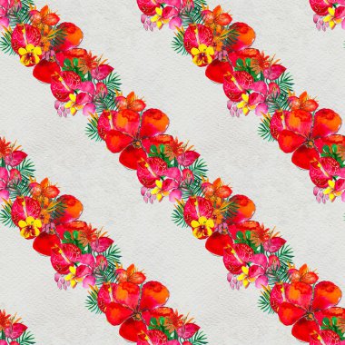 Tropik çiçeklerle kusursuz desen. Suluboya Arkaplanı