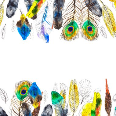 Beyaz arkaplanda renkli tüylü suluboya çerçeve