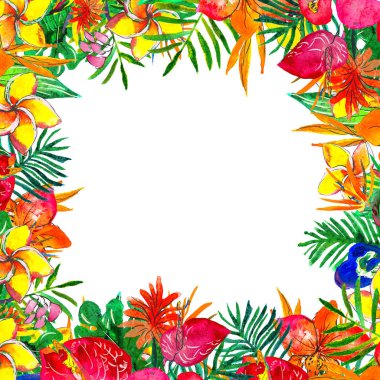 Tropikal bitki ve çiçeklerle suluboya Arkaplan