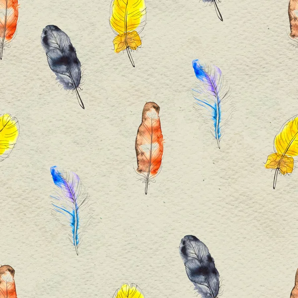 Watercolor feathers seamless pattern. Hand painted texture — Stock Photo, Image