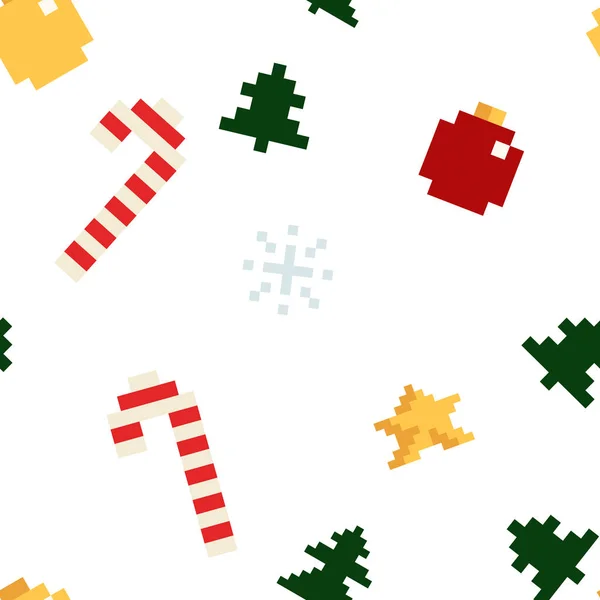 Noel elemanları ile renkli piksel deseni. Atcade oyun stili — Stok Vektör