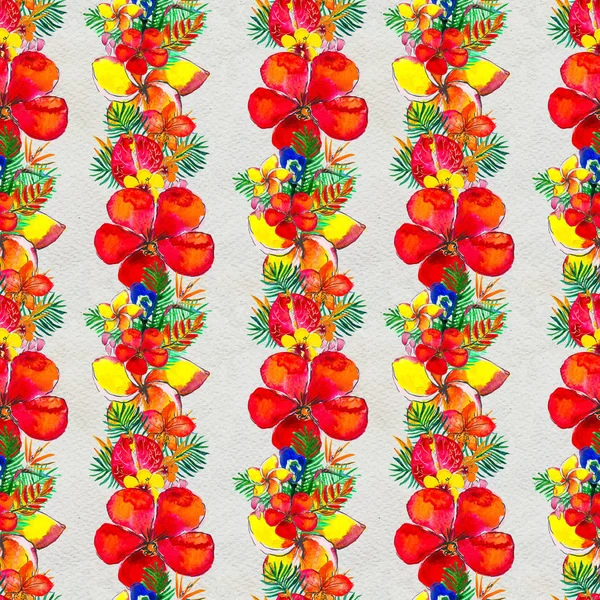 热带花的无缝图案。水彩画背景 — 图库照片
