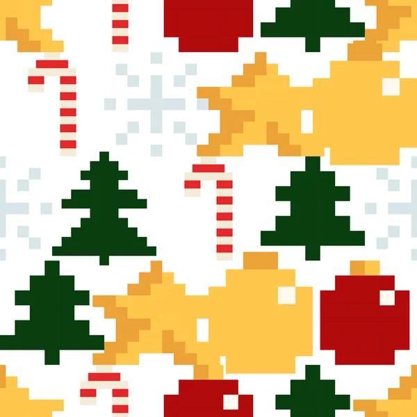 크리스마스 요소와 다채로운 픽셀 패턴입니다. Atcade 게임 스타일 — 스톡 벡터