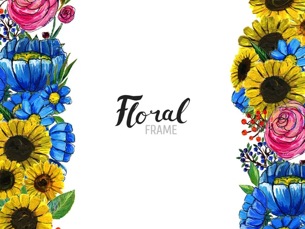 Υδατογραφία Floral Φόντο Ζωγραφισμένο Στο Χέρι Όριο Των Λουλουδιών Καλό — Φωτογραφία Αρχείου
