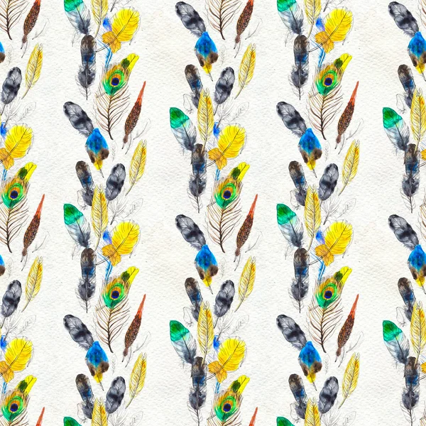 Watercolor feathers seamless pattern. Hand painted texture — Stock Photo, Image