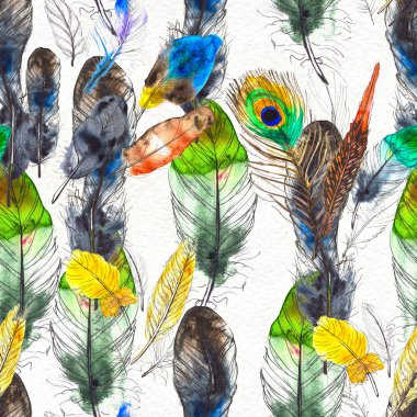 Suluboya tüyleri pürüzsüz desen. Elle boyanmış doku