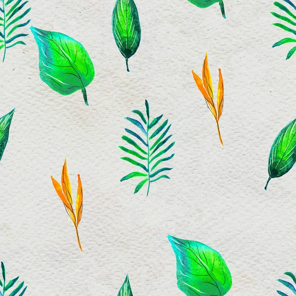 熱帯の葉とシームレスなパターン。水彩画背景 — ストック写真