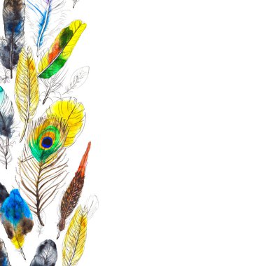 Beyaz arkaplanda renkli tüylü suluboya çerçeve