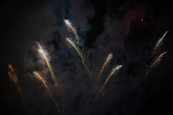 밤 하늘에서 폭발 하 고 화려한 휴가 불꽃놀이. — 스톡 사진