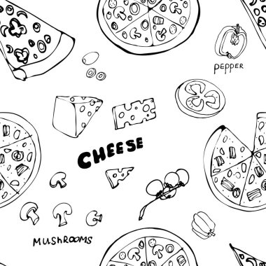 Pizza dilimleri el ile Seamless Modeli çizilmiş.